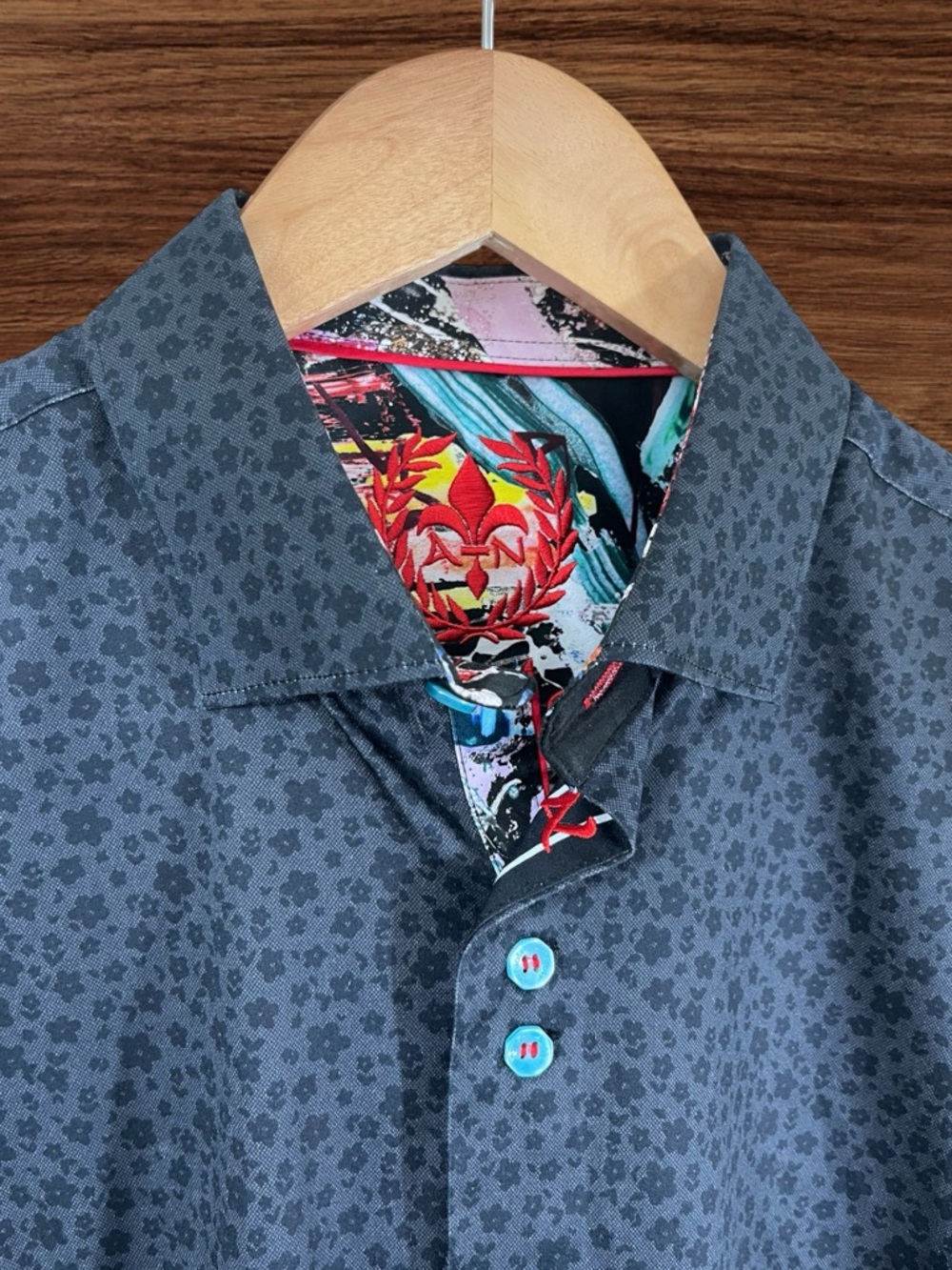 Au Noir Men’s Black Floral Long Sleeve Dress Shirt. Size 3/Medium - Picture 3 of 12